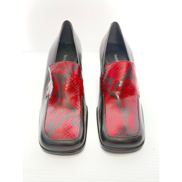 Enzo Angiolini Clifton Red Snakeskin Loafers Square Toe Heels Women’s 7.5M - Picture 2 of 8